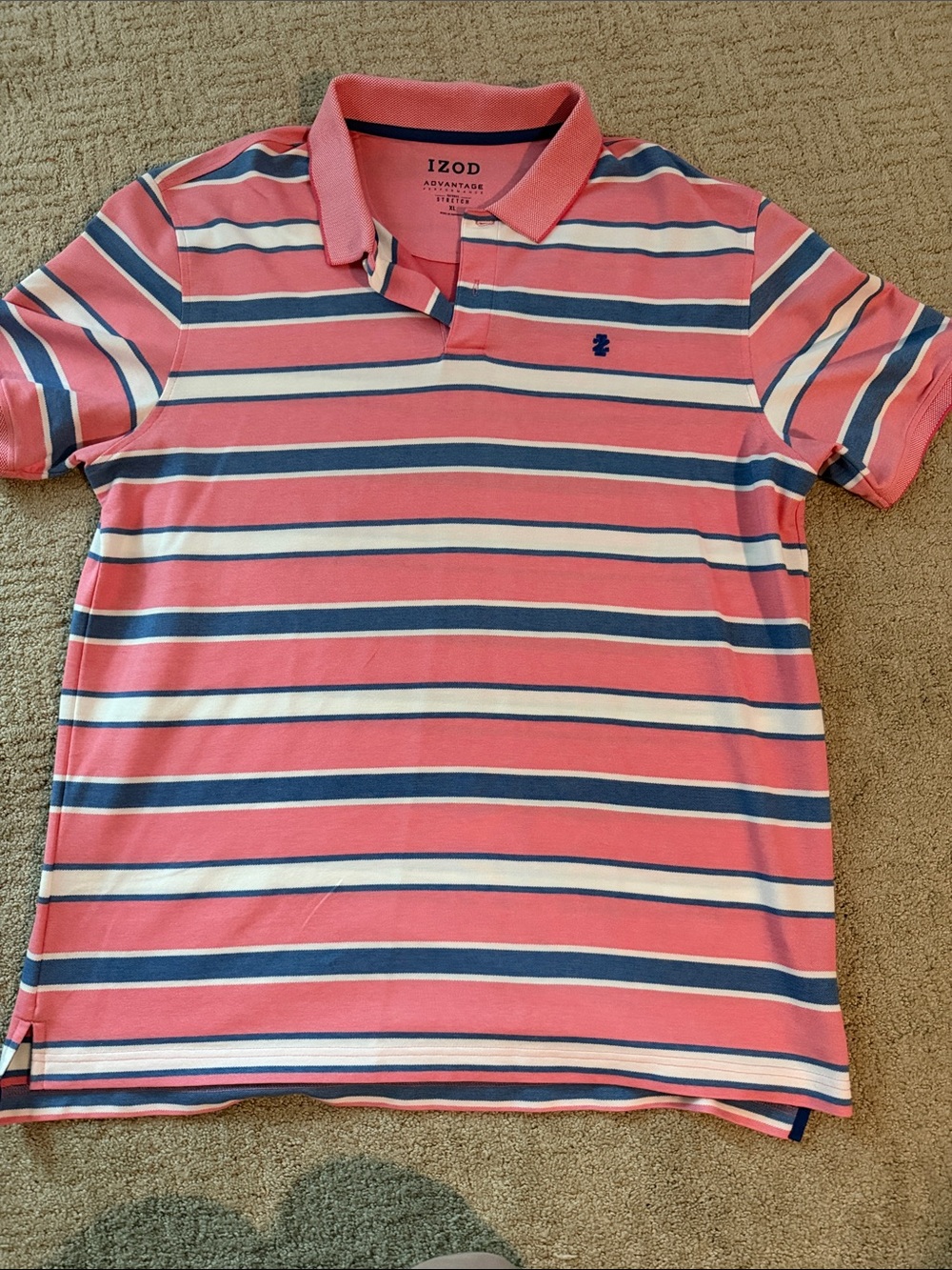 Izod Coral Pink & Navy Striped Polo Shirt